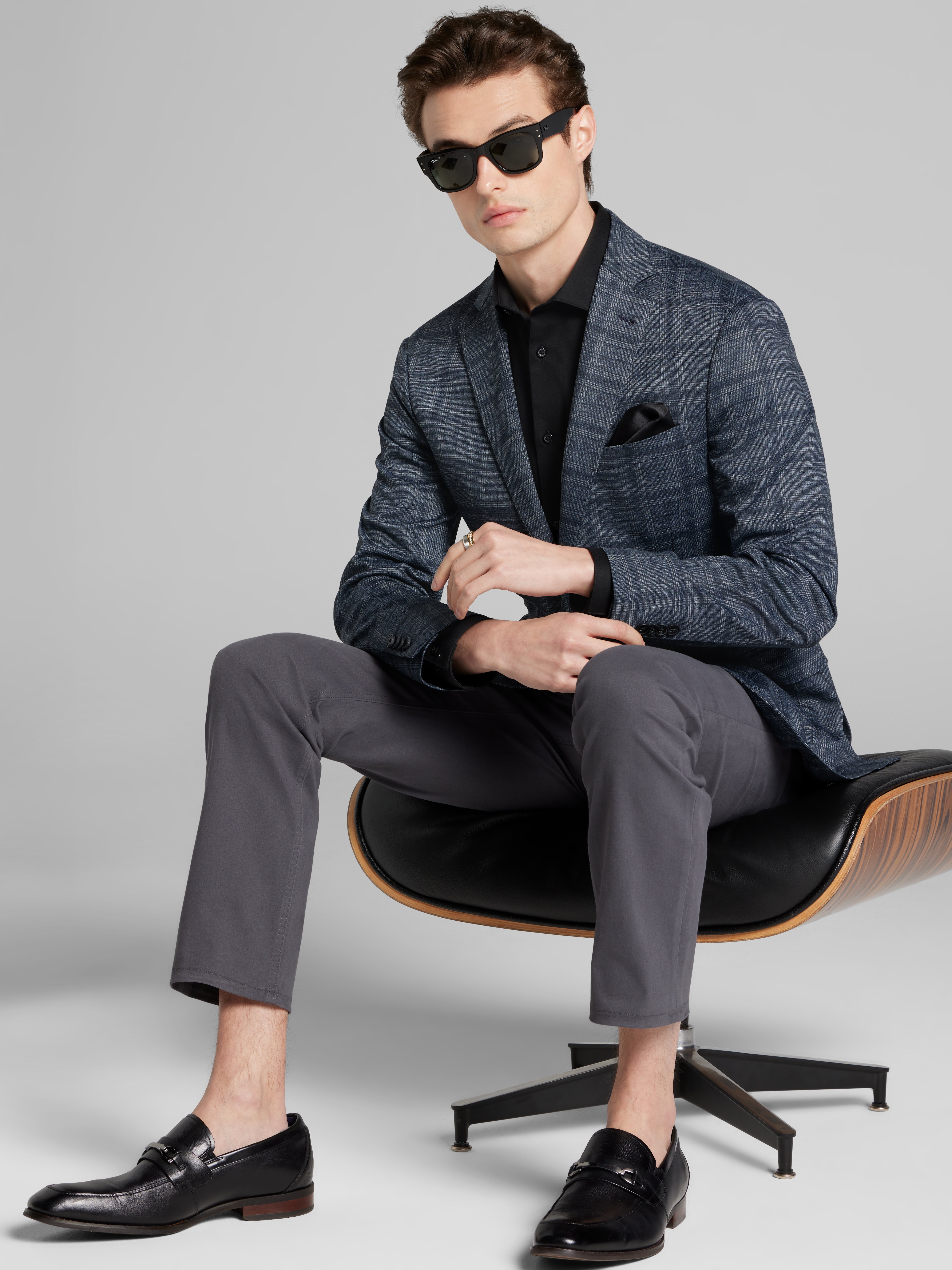 Slim Fit Plaid Knit Sport Coat