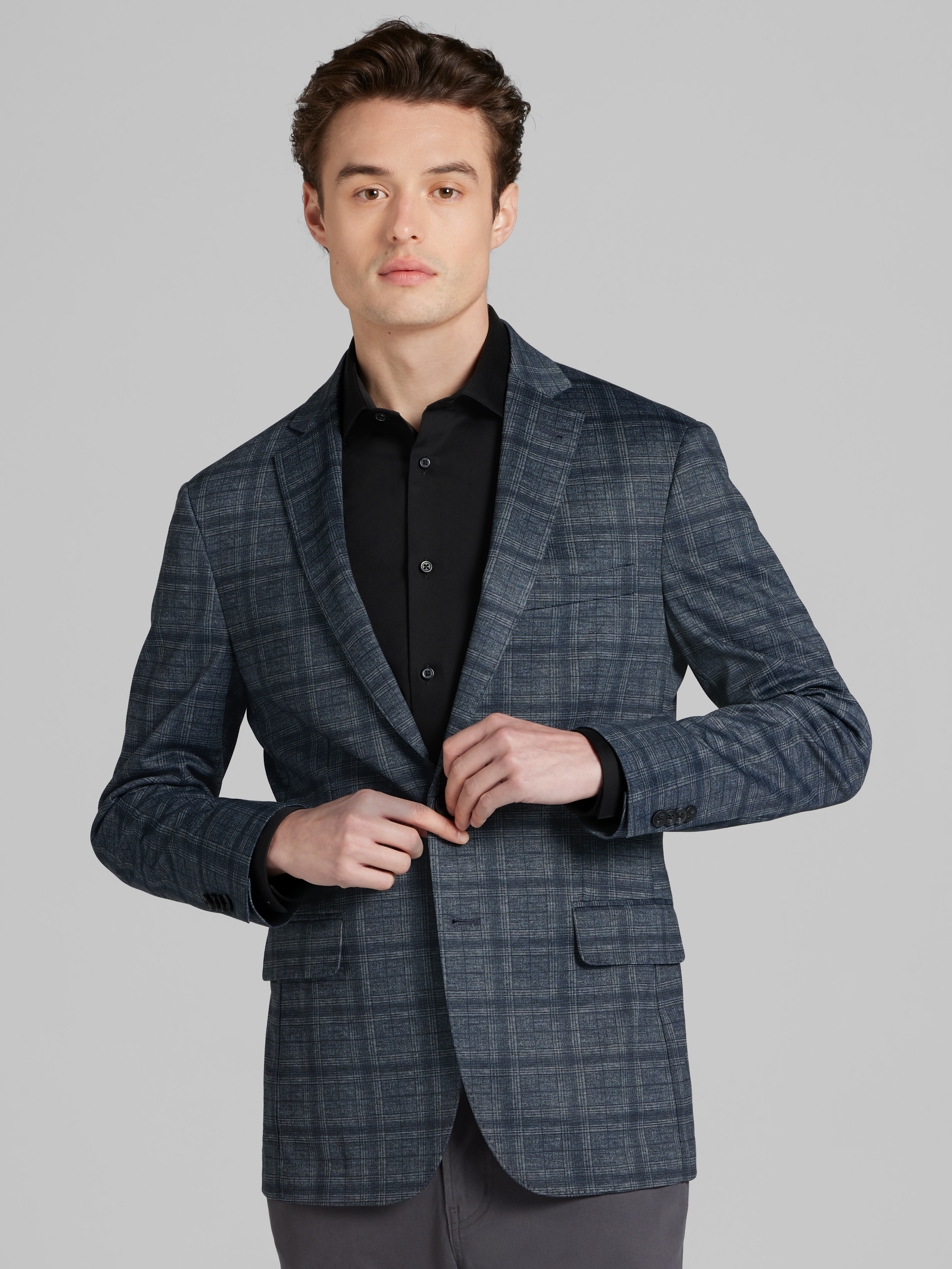 Slim Fit Plaid Knit Sport Coat