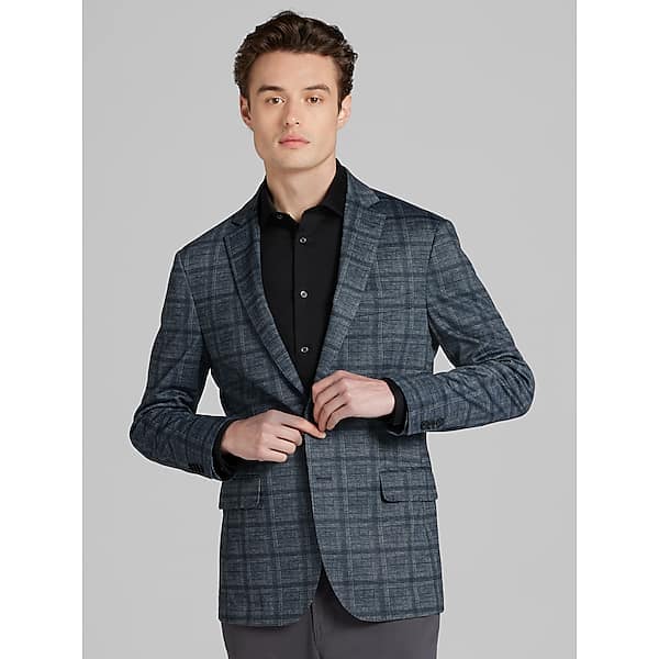 Awearness Kenneth Cole Men's Slim Fit Plaid Knit Sport Coat Indigo Plaid Knit - Size: 54 Regular TMW179B54261