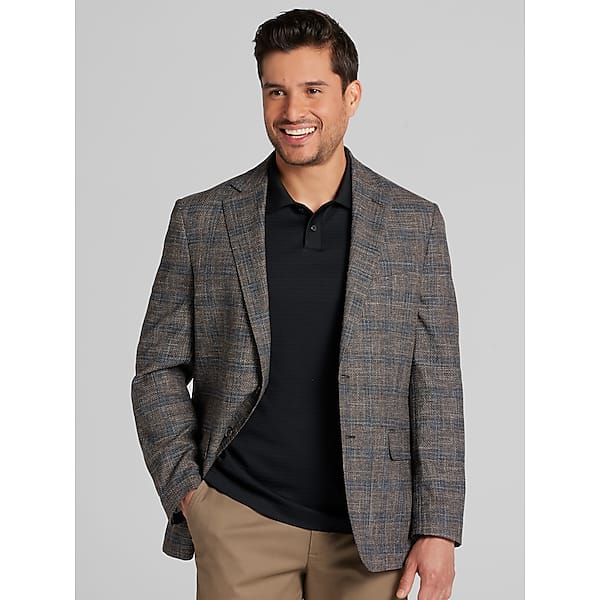 Joseph Abboud Men's Modern Fit Plaid Sport Coat Brown Plaid - Size: 42 Long