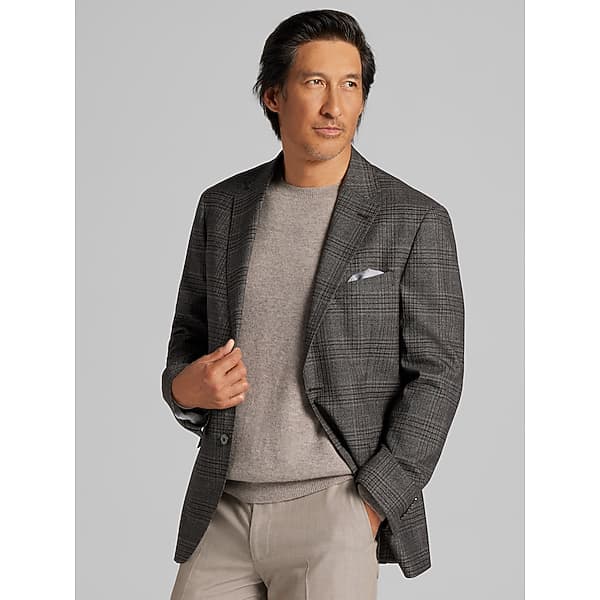 Joseph Abboud Men's Classic Fit Plaid Sport Coat Brown/Grey Plaid - Size: 50 Long TMW17B150363