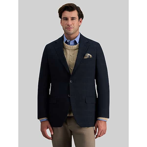 Haggar Men's Tailored Fit Plaid Sport Coat Blue Plaid