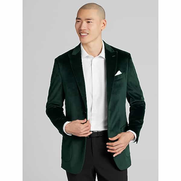 Joseph Abboud Men's Modern Fit Peak Lapel Velvet Sport Coat Green Velvet - Size: 46 Regular