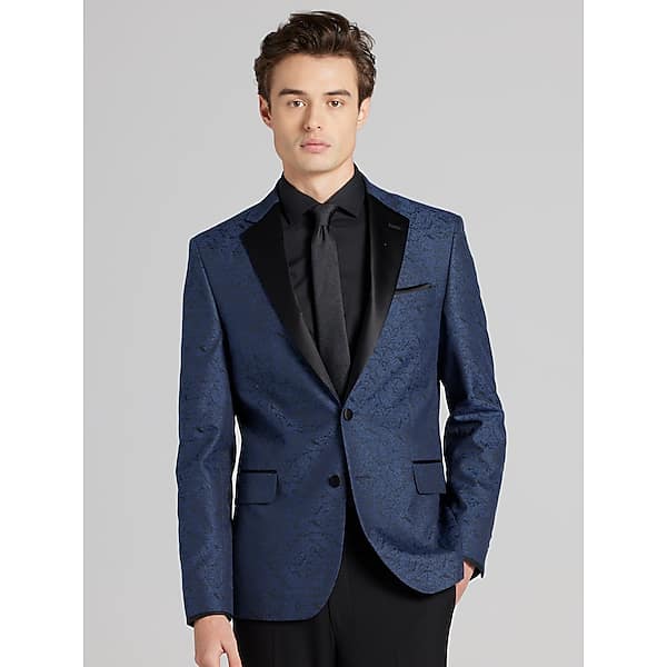 Egara Men's Slim Fit Jacquard Dinner Jacket Blue Jacquard - Size: 42 Short TMW17BR42114