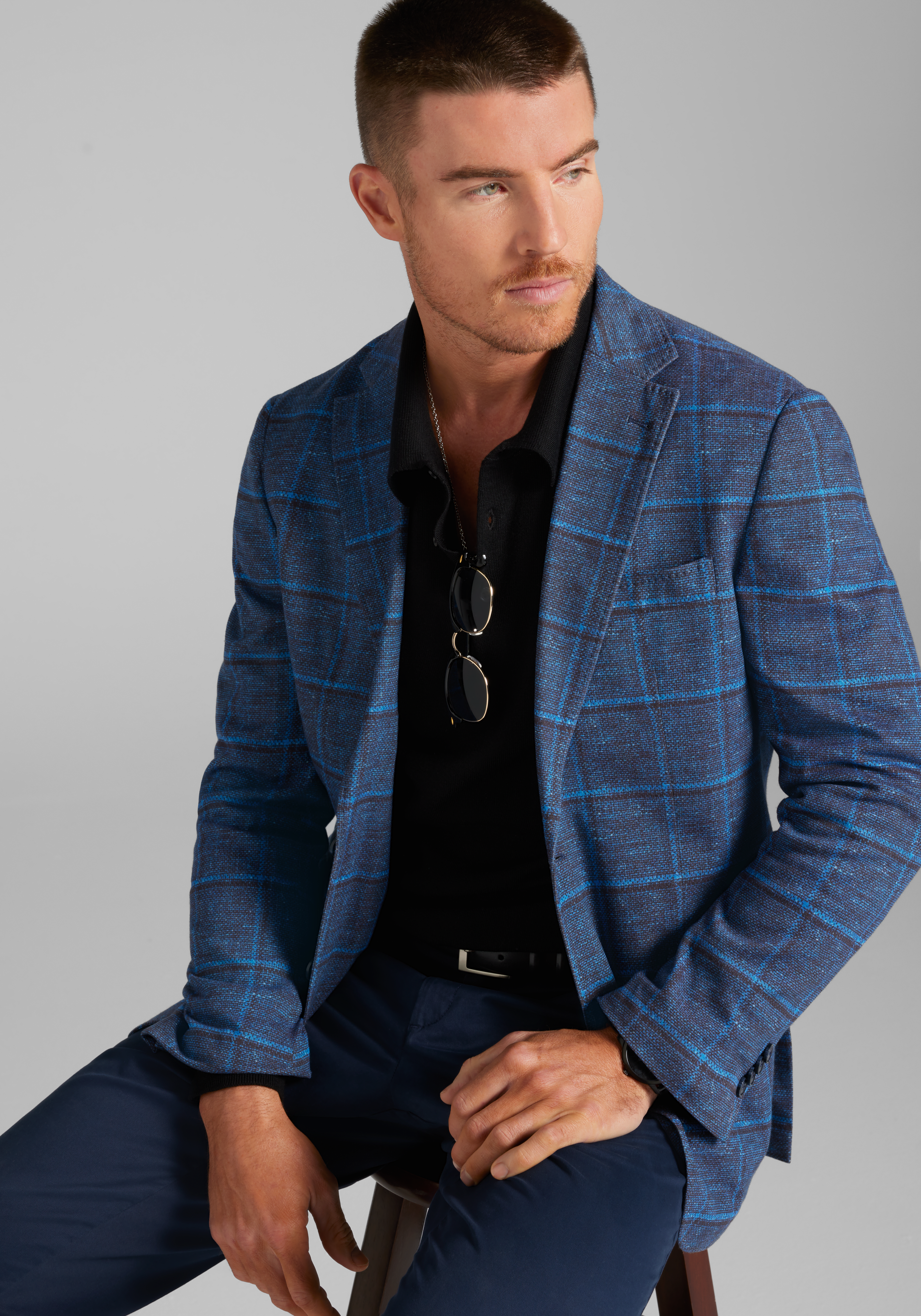 Modern Fit Windowpane Knit Sport Coat
