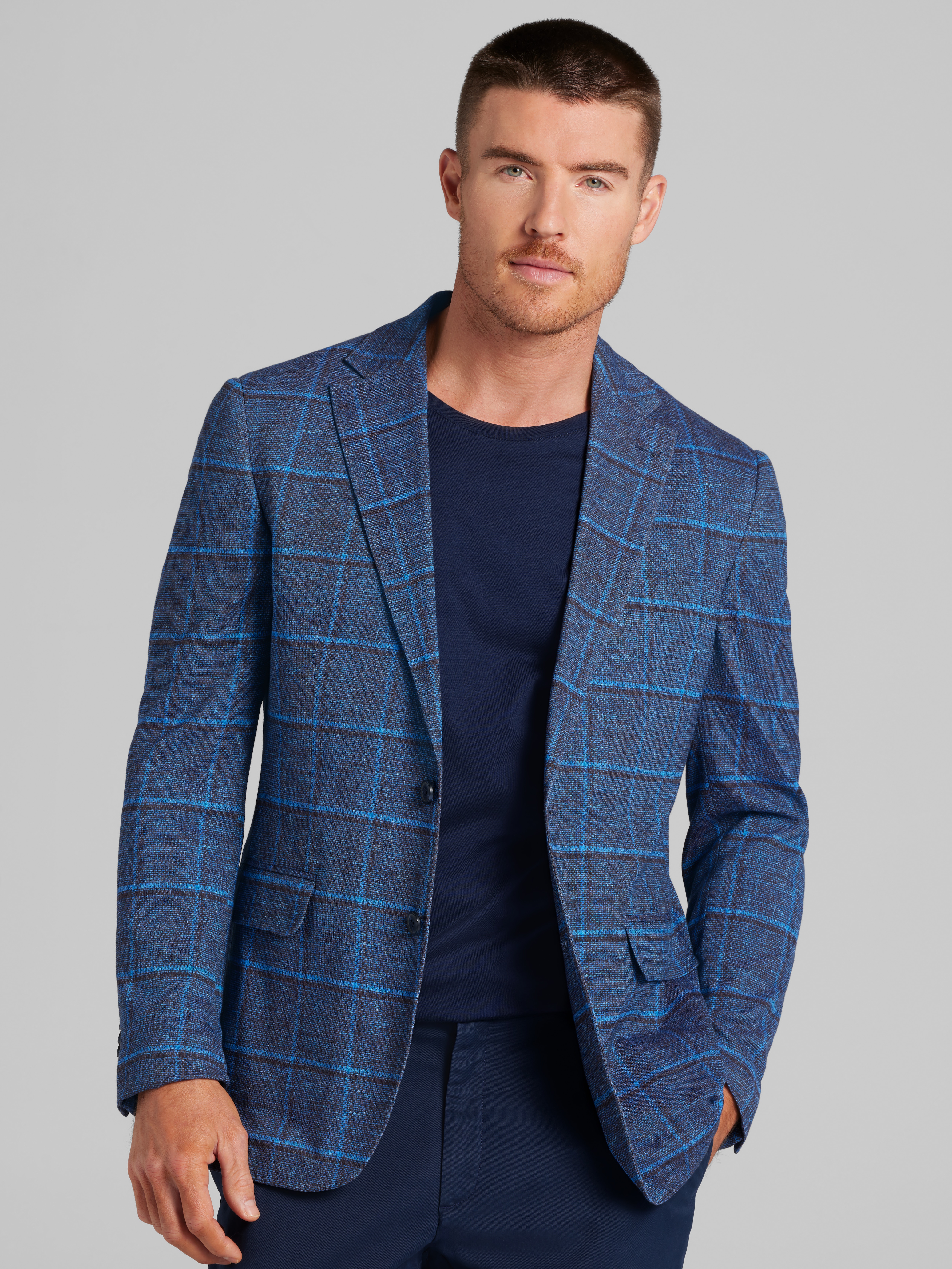 Modern Fit Windowpane Knit Sport Coat
