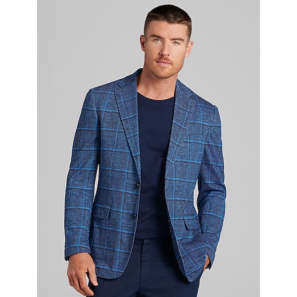 Joseph Abboud Men's Modern Fit Windowpane Knit Sport Coat Navy Windowpane - Size: 48 Regular TMW17BX48261