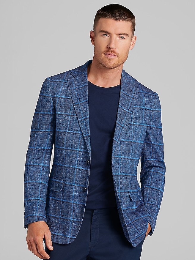 Joseph Abboud Men's Modern Fit Windowpane Knit Sport Coat , Navy Windowpane / Blue