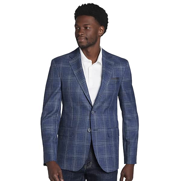 Joseph Abboud Men's Modern Fit Wool Blend Plaid Sport Coat Blue Plaid - Size: 50 Regular TMW17DD50267