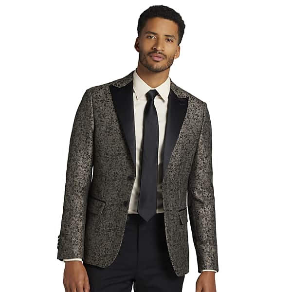 Egara Men's Slim Fit Floral Satin Dinner Jacket Brown Floral - Size: 44 Long TMW17DE44373