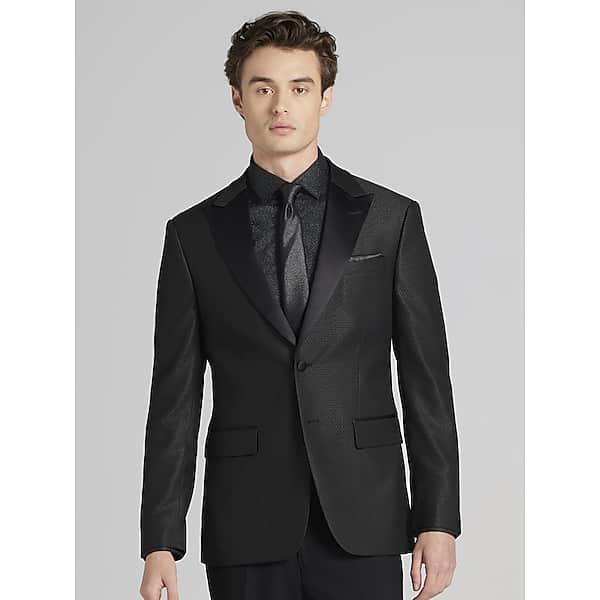 Egara Men’s Slim Fit Tic Dinner Jacket Black Tic Weave – Size: 40 Short