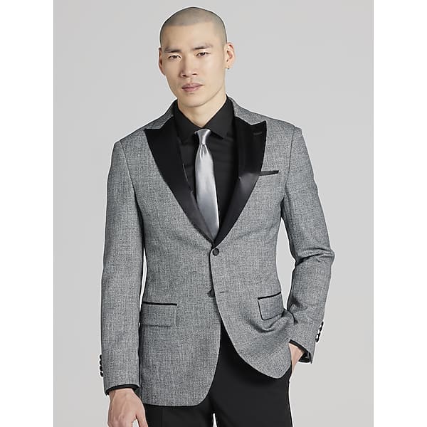 Egara Men's Slim Fit Satin Trim Dinner Jacket B & Amp;W Shiny Ht - Size: 38 Long TMW17DU38372