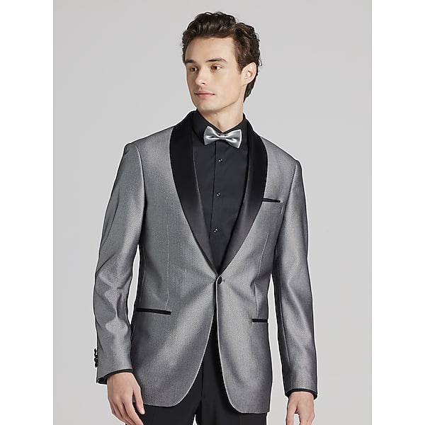 Egara Men's Slim Fit Dinner Jacket Black/Silver Herringbone - Size: 38 Regular TMW17DX38286