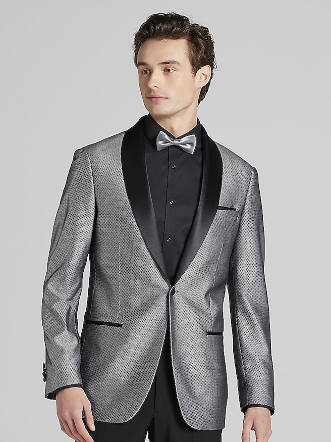 Egara Big & Tall Men's Slim Fit Dinner Jacket , Black/Silver Herringbone