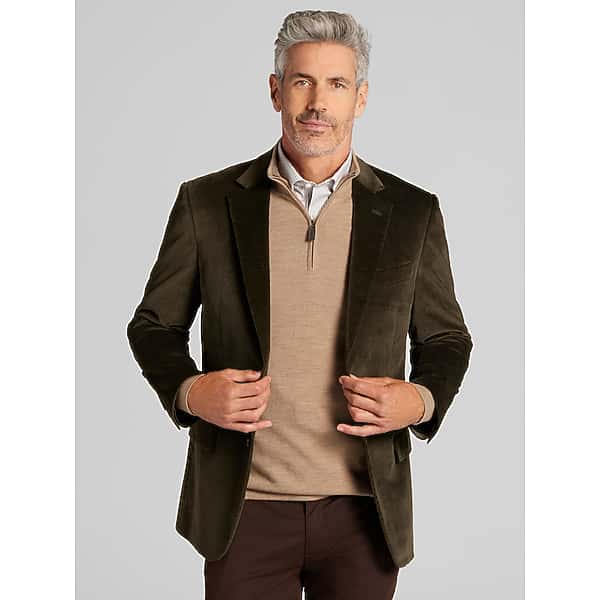 Wilke-Rodriguez Big & Tall Men's Modern Fit Corduroy Sport Coat Olive Corduroy - Size: 48 Long