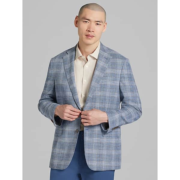 Joseph Abboud Men's Modern Fit Plaid Sport Coat Light Blue Plaid - Size: 46 Regular