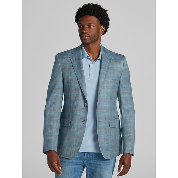 Joseph Abboud Big & Tall Men's Classic Fit Windowpane Plaid Sport Coat Light Teal Windowpane - Size: 50 Regular TMW17FC50267