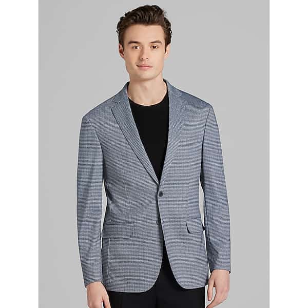 Awearness Kenneth Cole Men's Slim Fit Check Sport Coat Grey/Blue Check Knit - Size: 50 Regular TMW17FE50295