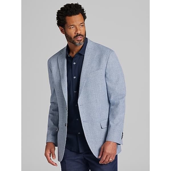 Awearness Kenneth Cole Men's Modern Fit Plaid Sport Coat Light Blue Plaid - Size: 52 Regular TMW17FL52267