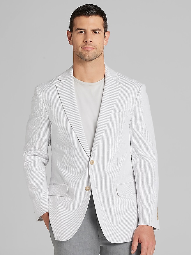 JOE Joseph Abboud Big & Tall Men's Modern Fit Seersucker Sport Coat , Grey/White / Gray