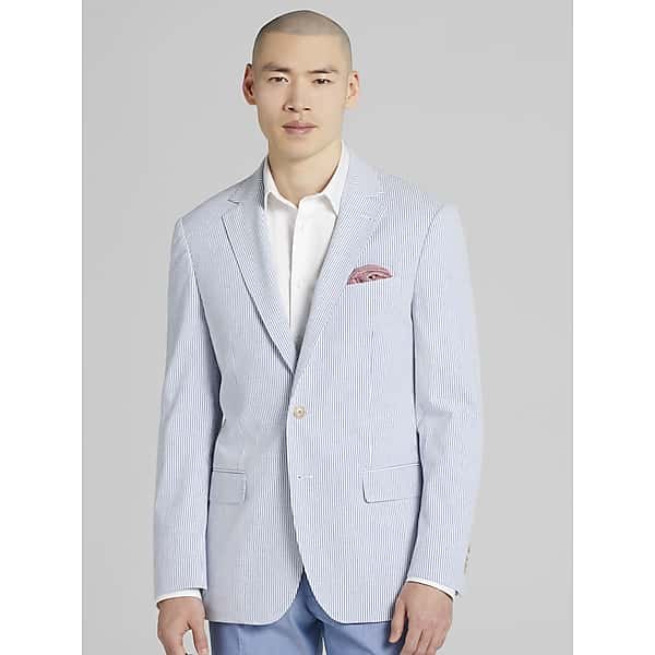 JOE Joseph Abboud Men's Modern Fit Seersucker Sport Coat Blue/White - Size: 44 Long TMW17FP44314