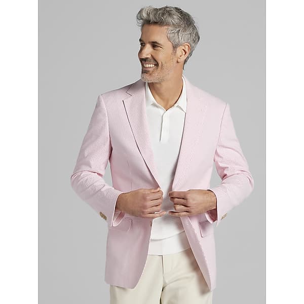 JOE Joseph Abboud Men's Modern Fit Seersucker Sport Coat Pink/White - Size: 40 Regular TMW17FP40245