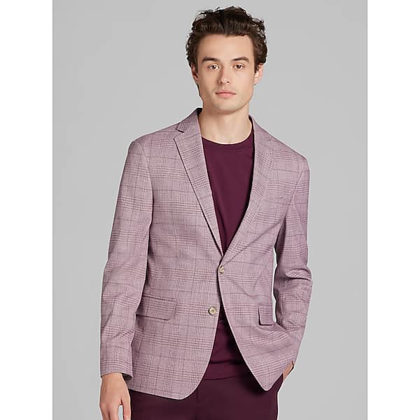 JOE Joseph Abboud Big & Tall Men's Slim Fit Plaid Sport Coat Mauve Plaid - Size: 50 Regular