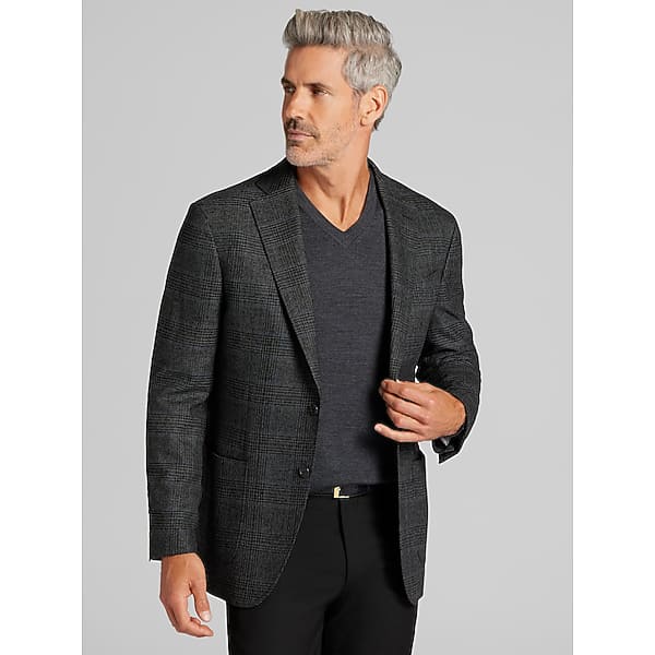 Wilke-Rodriguez Big & Tall Men's Modern Fit Plaid Sport Coat Charcoal Plaid - Size: 50 Regular