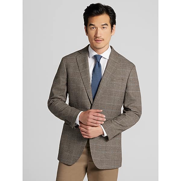 Wilke-Rodriguez Big & Tall Men's Modern Fit Plaid Sport Coat Taupe Plaid - Size: 50 Regular