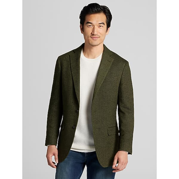 Wilke-Rodriguez Men's Modern Fit Herringbone Jacket Olive Herringbone - Size: 46 Short