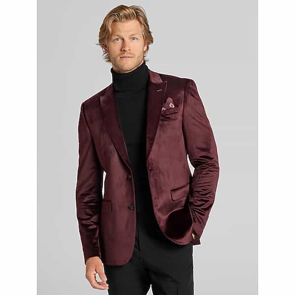 Egara Men's Skinny Fit Velvet Dinner Jacket Dark Purple Wine - Size: 38 Short TMW17H638107