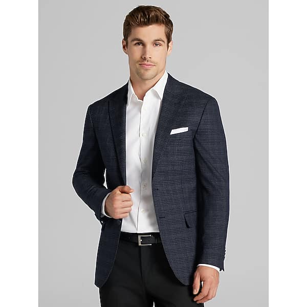 Awearness Kenneth Cole Men's Slim Fit Grid Sport Coat Dark Navy Grid - Size: 46 Regular