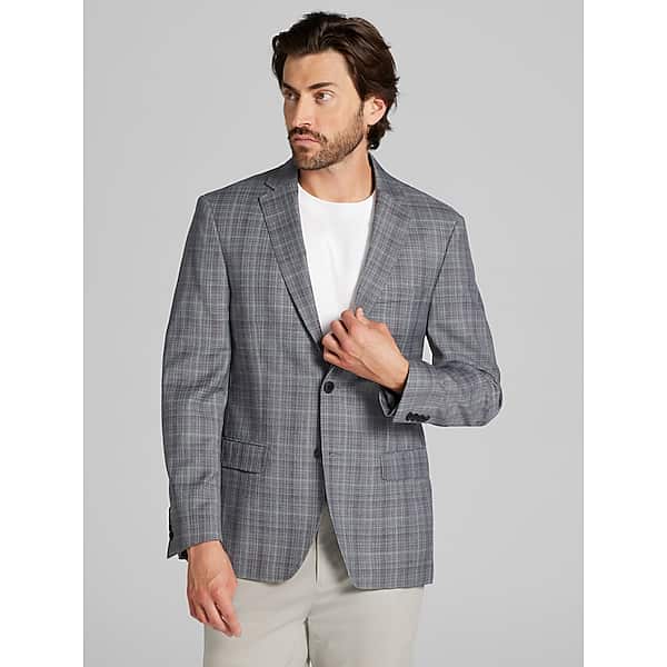 Calvin Klein Men's Slim Fit Wool Blend Plaid Sport Coat Gray Plaid - Size: 48 Regular TMW17HP48264