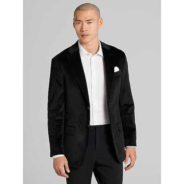 Joseph Abboud Men's Modern Fit Notch Lapel Velvet Sport Coat Black - Size: 46 Long