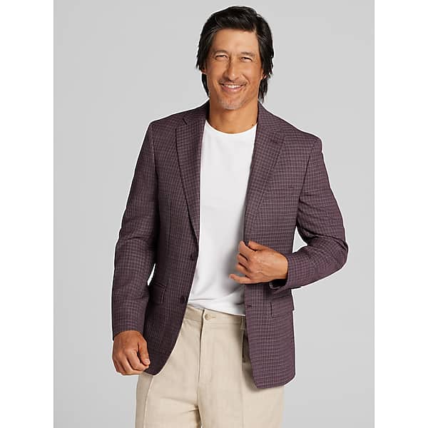 Calvin Klein Men's Slim Fit Check Sport Coat Purple Wine Check - Size: 38 Regular