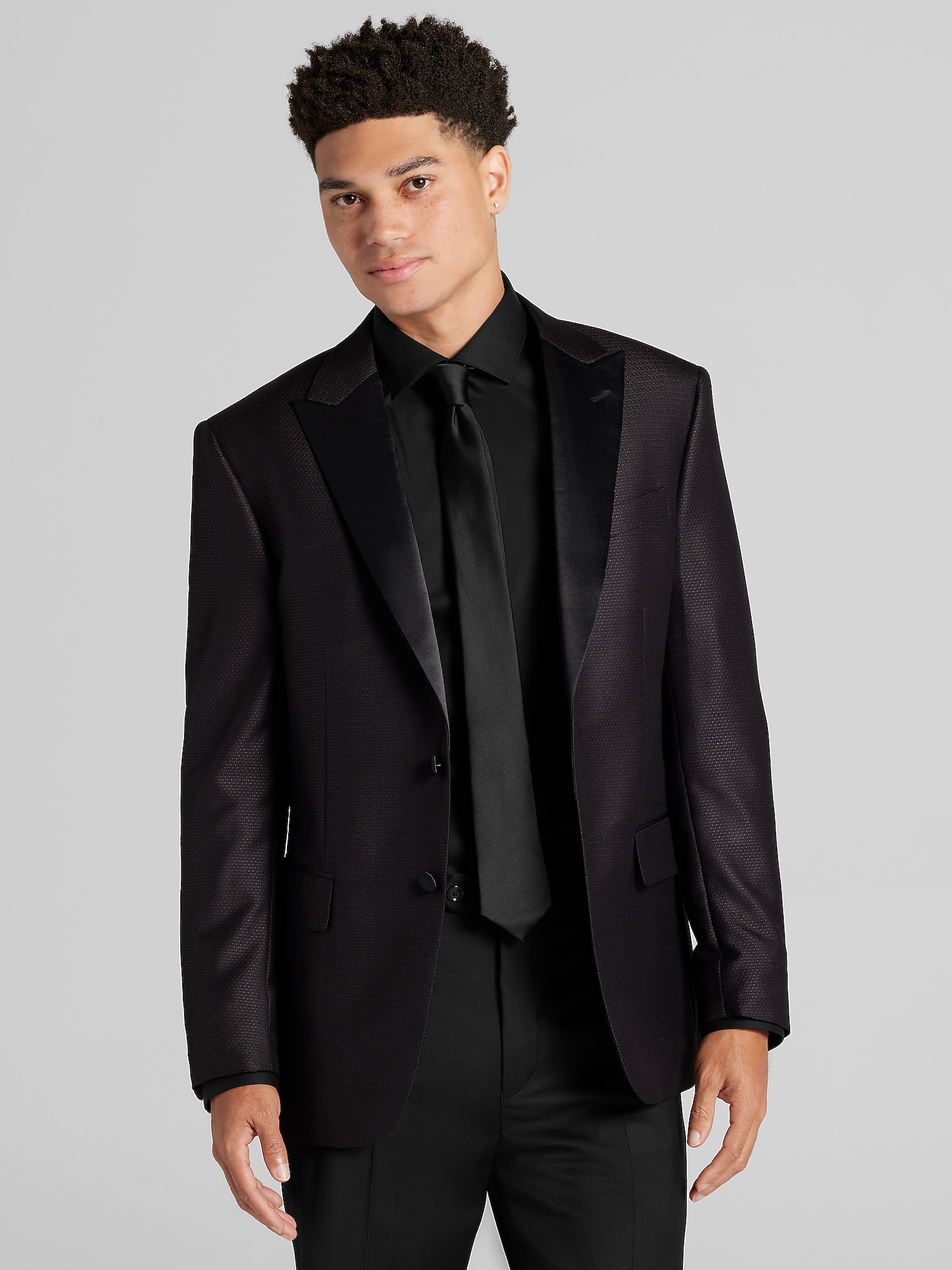 Egara Slim Fit Satin Lapel Dinner Jacket (Black/Burgundy Tic)