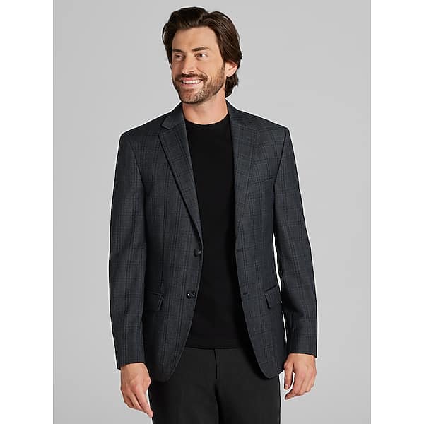Calvin Klein Men's Slim Fit Plaid Sport Coat Charcoal Plaid - Size: 46 Regular TMW17K846266