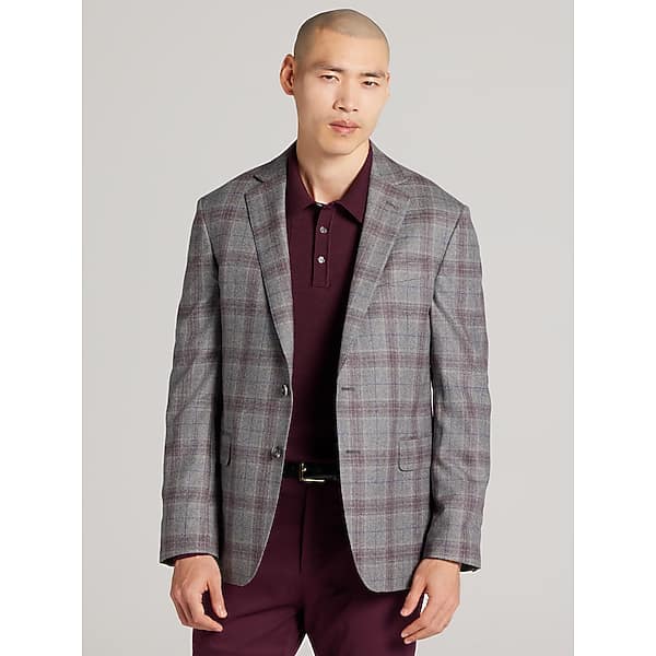 Joseph Abboud Men's Modern Fit Wool Plaid Sport Coat Lt Gray Plaid - Size: 40 Regular
