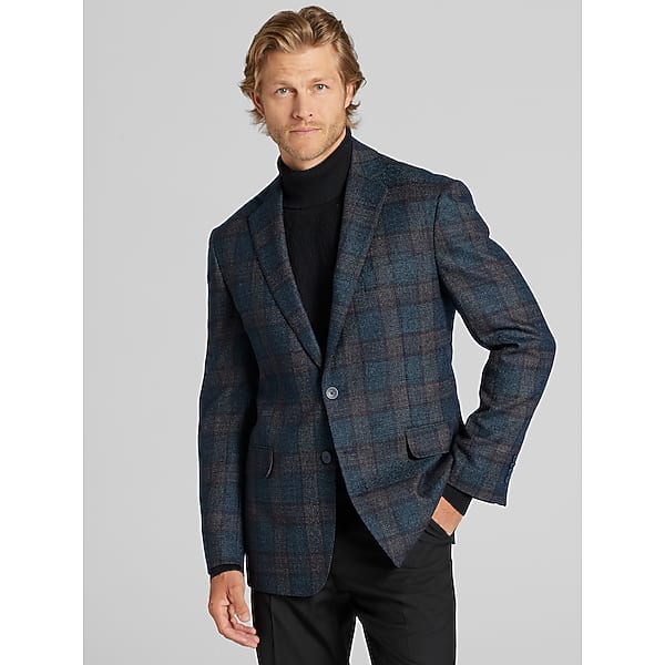 Joseph Abboud Big & Tall Men's Modern Fit Wool Plaid Sport Coat Dark Teal Plaid