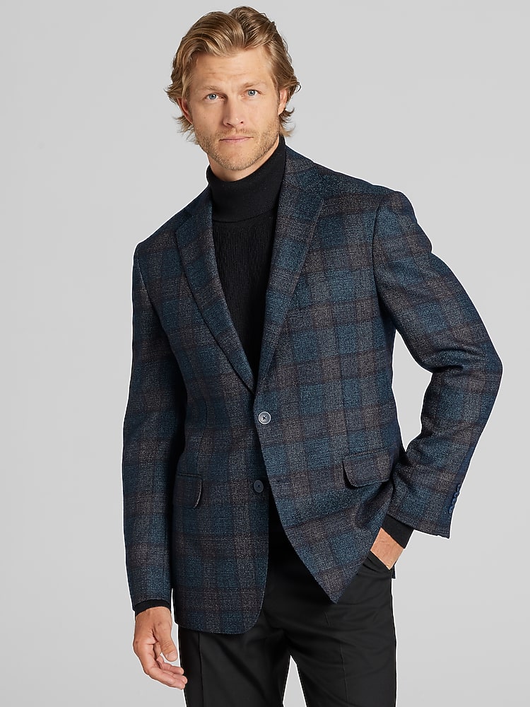 美品✨JOSEPH ABBOUD 3ピース チェックスーツ 洗濯○ ストレッチ Joseph Abboud Modern Fit Plaid Sport Coat, Dark Teal Plaid - Blue