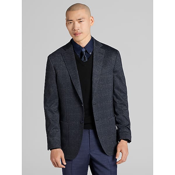 Awearness Kenneth Cole Men's Modern Fit Plaid Knit Sport Coat Navy Plaid - Size: 44 Regular