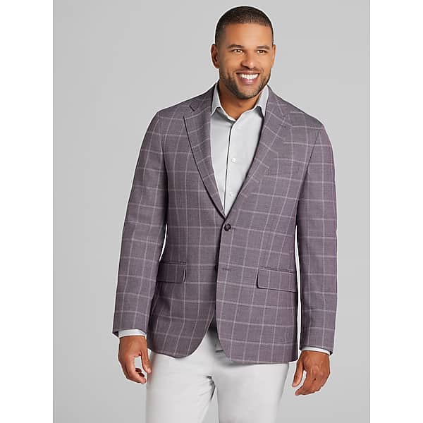 Joseph Abboud Big & Tall Men's Classic Fit Premium Wool Blend Windowpane Sport Coat Purple Windowpane - Size: 48 Regular