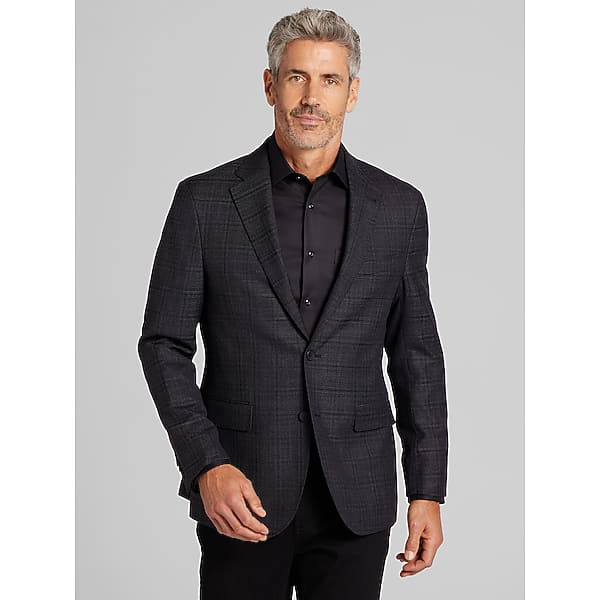 Joseph Abboud Big & Tall Men's Classic Fit Premium Wool Blend Plaid Sport Coat Charcoal Plaid - Size: 50 Regular