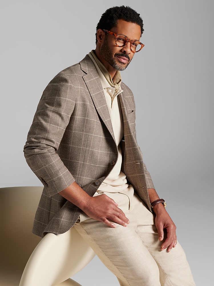 Joseph Abboud Modern Fit Windowpane Sport Coat, Camel Windowpane