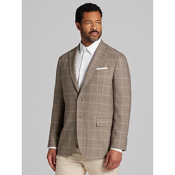 Joseph Abboud Men’s Modern Fit Windowpane Plaid Sport Coat Camel Windowpane – Size: 40 Short