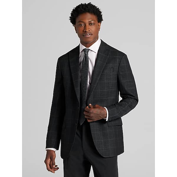 Awearness Kenneth Cole Men's CHILLFLEX Modern Fit Windowpane Plaid Sport Coat Black Windowpane - Size: 44 Short