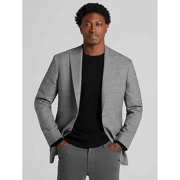 Awearness Kenneth Cole Big & Tall Men's CHILLFLEX Modern Fit Windowpane Plaid Sport Coat Lt Gray Windowpane - Size: 50 Regular