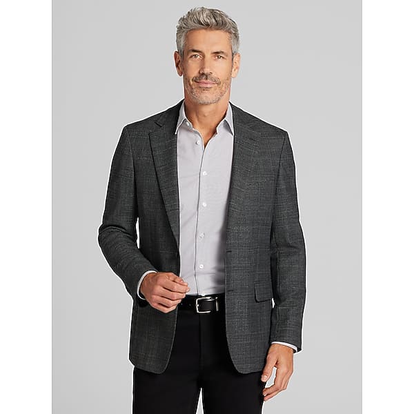 Awearness Kenneth Cole Men's CHILLFLEX Modern Fit Windowpane Plaid Sport Coat Dark Grey Plaid - Size: 42 Regular
