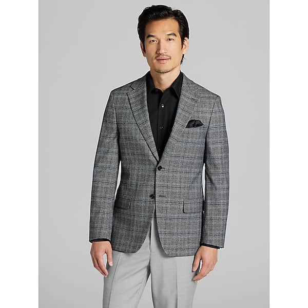 Calvin Klein Men's Slim Fit Plaid Sport Coat Grey/Blue Plaid - Size: 42 Regular TMW17P442264