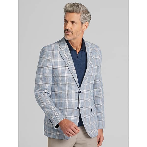 Nautica Men's Modern Fit Tweed Plaid Sport Coat Blue Plaid - Size: 42 Long TMW17PD42367